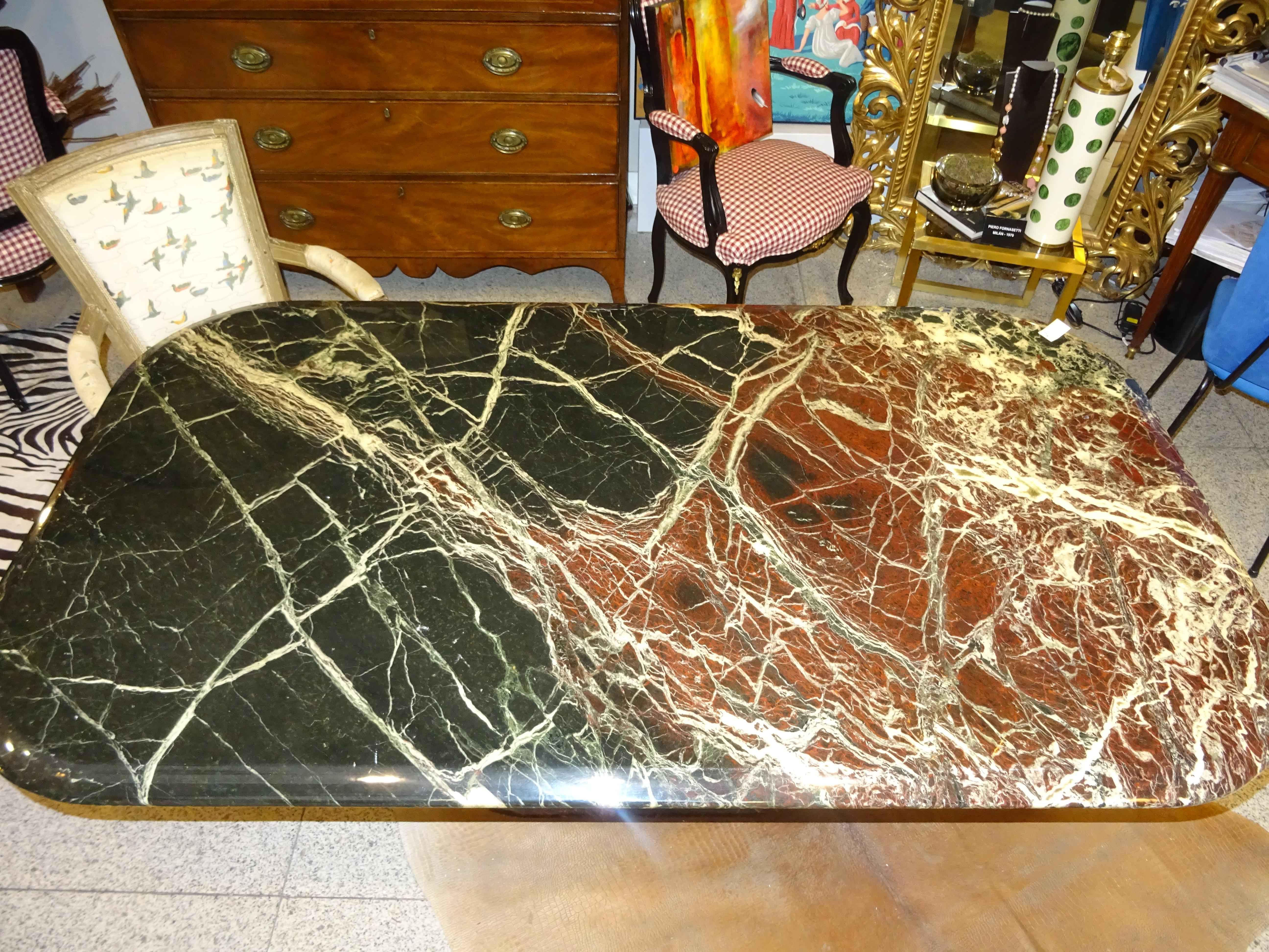 1970s Willy Rizzo for Roche Bobois Black, White and Burgondy Marble Dining Table In Good Condition In Valladolid, ES