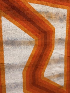70s Wilton, Orange Line Border, Geometric Pattern, UNUSED, Rya Rug, MCM, Wool