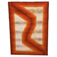 70s Wilton, Orange Line Border, Geometric Pattern, UNUSED, Rya Rug, MCM, Wool