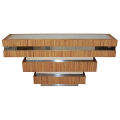 1970s Wood Dowel and Polished Chrome Wall Console by Ernest Masi