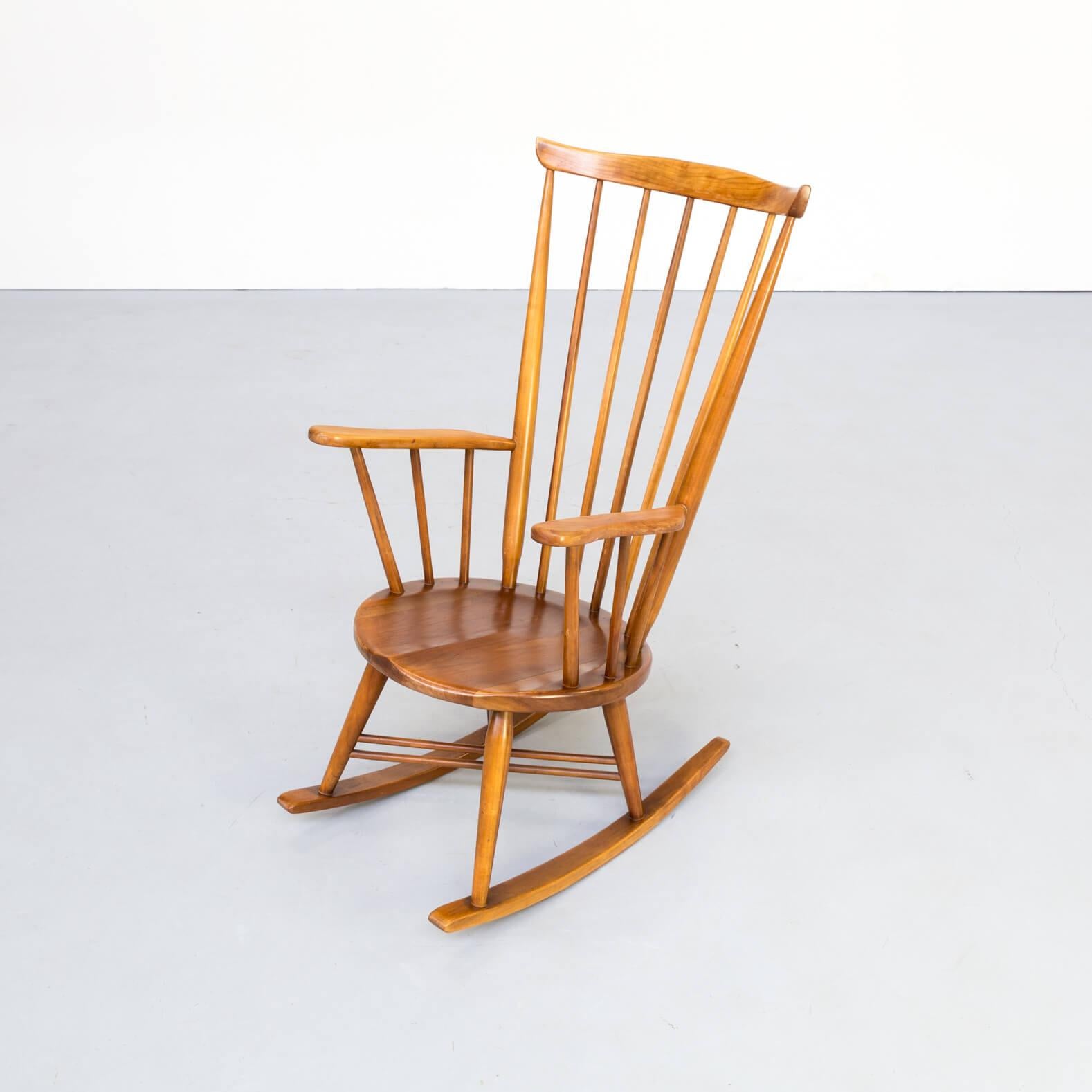 Mid-Century Modern 1970s Wooden Rocking Chair X Frame For Sale