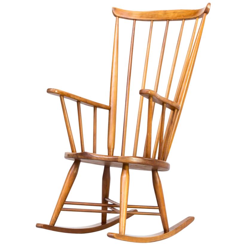1970s Wooden Rocking Chair X Frame For Sale