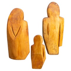 70s wooden sculpure family by Roland Lavianne set/3