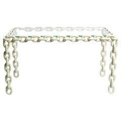Vintage 70s XL Couch Table Made from a Heavy Maritime Ship Chain with a Thick Glass Top