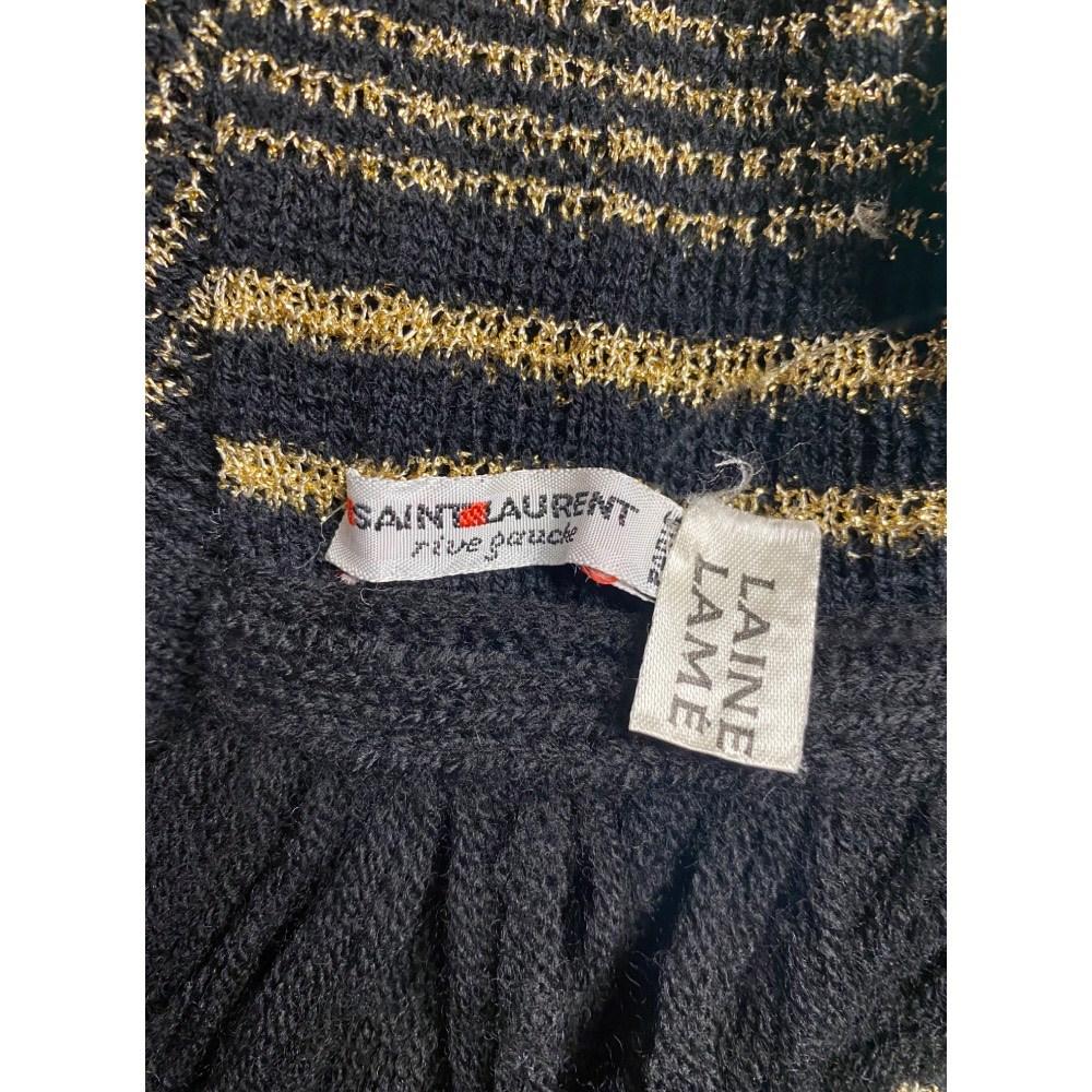 Black 70s Yves Saint Laurent black and golden threads wool scarf