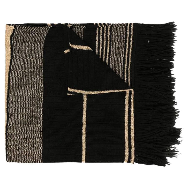 70s Yves Saint Laurent black and golden threads wool scarf