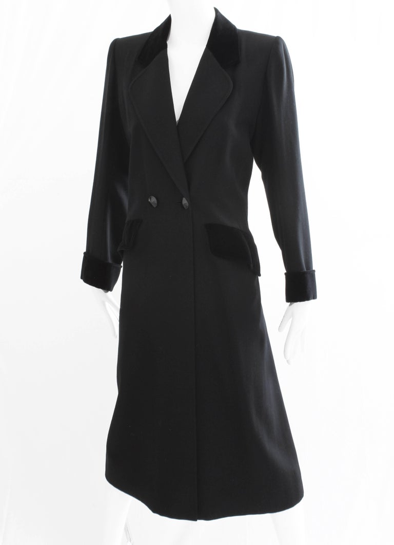 70s Yves Saint Laurent Long Black Coat Fitted YSL Rive Gauche Wool