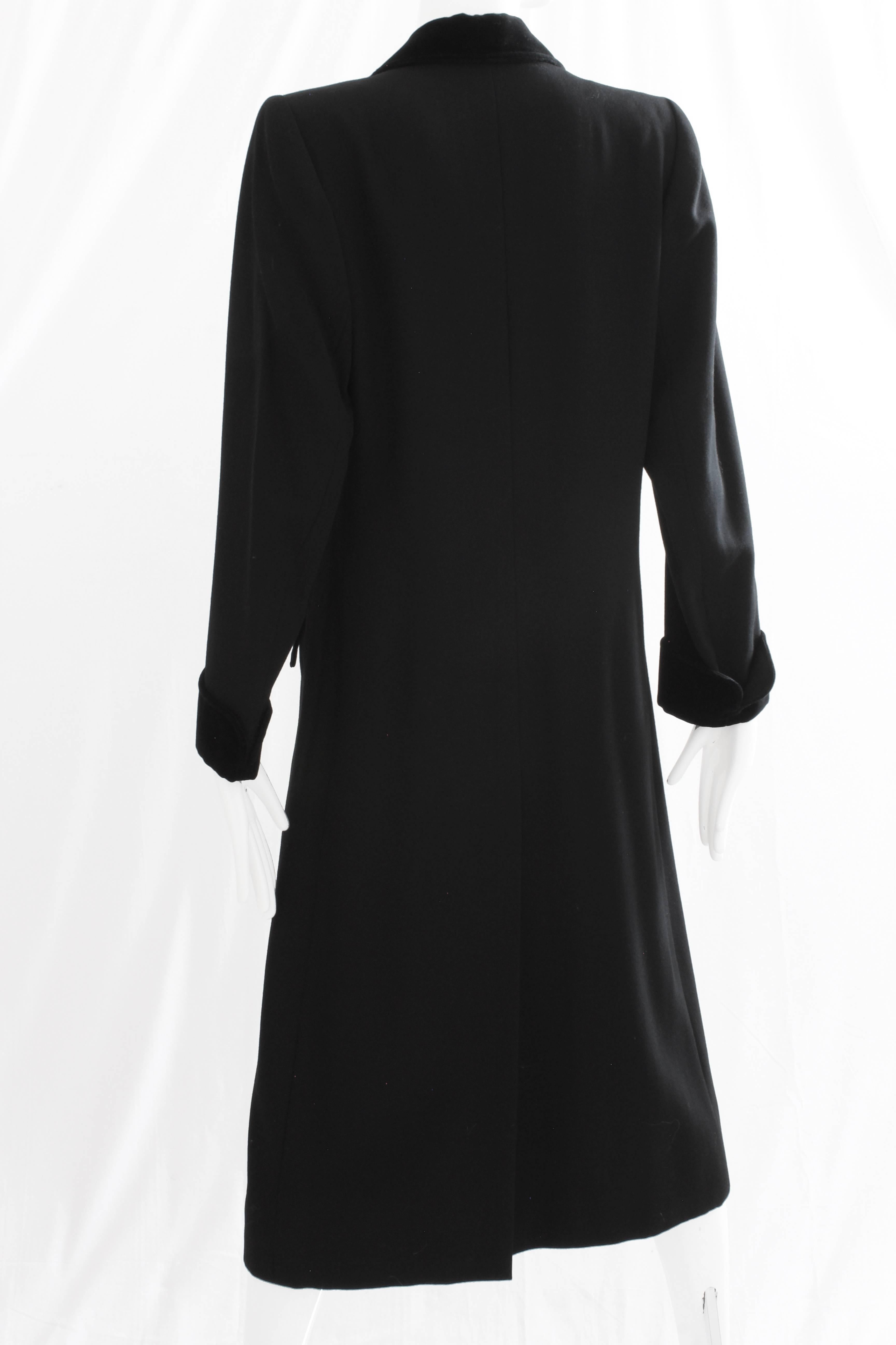 70s Yves Saint Laurent Long Black Coat Fitted YSL Rive Gauche Wool Gabardine 40 2