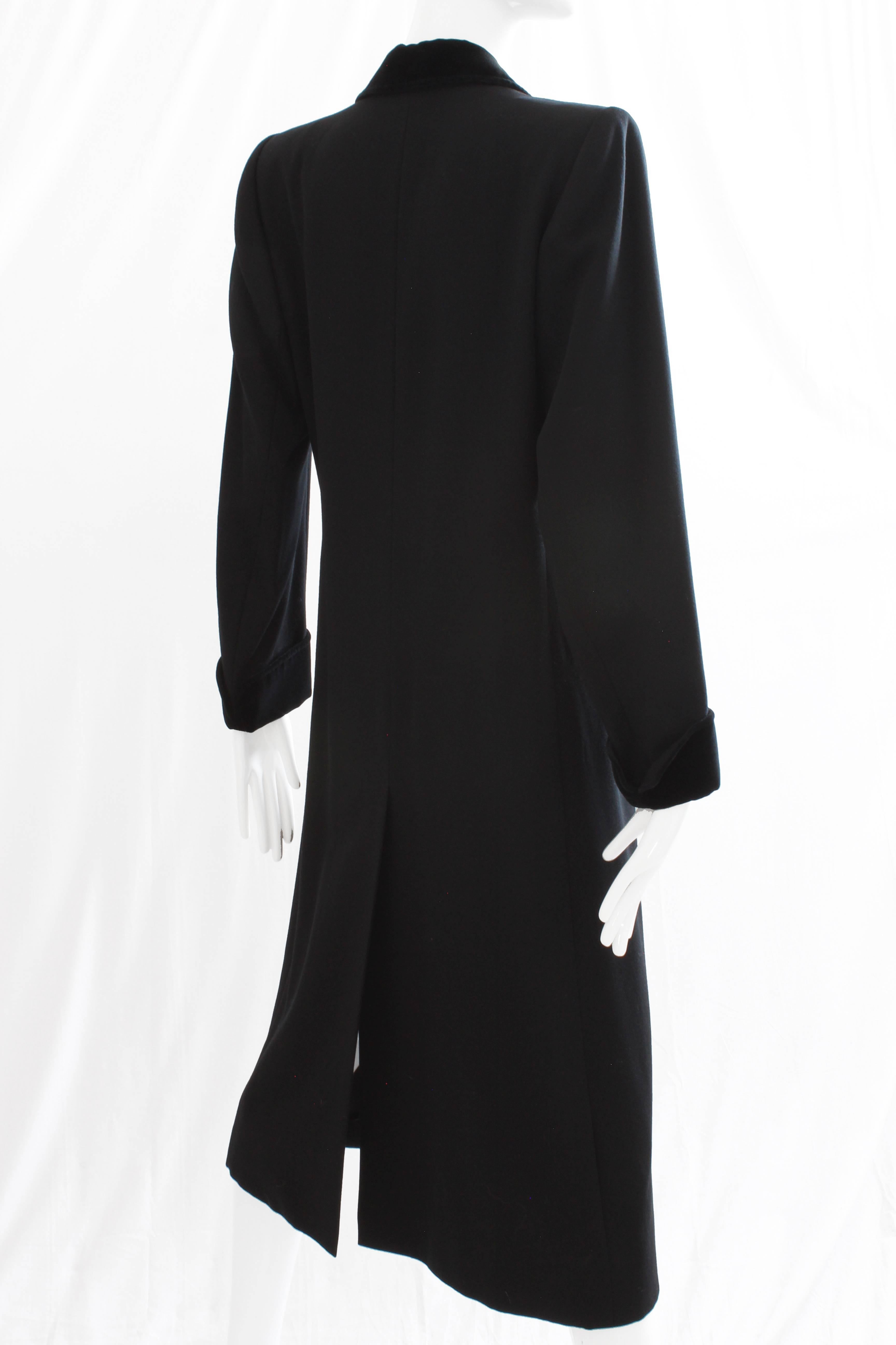 70s Yves Saint Laurent Long Black Coat Fitted YSL Rive Gauche Wool Gabardine 40 3