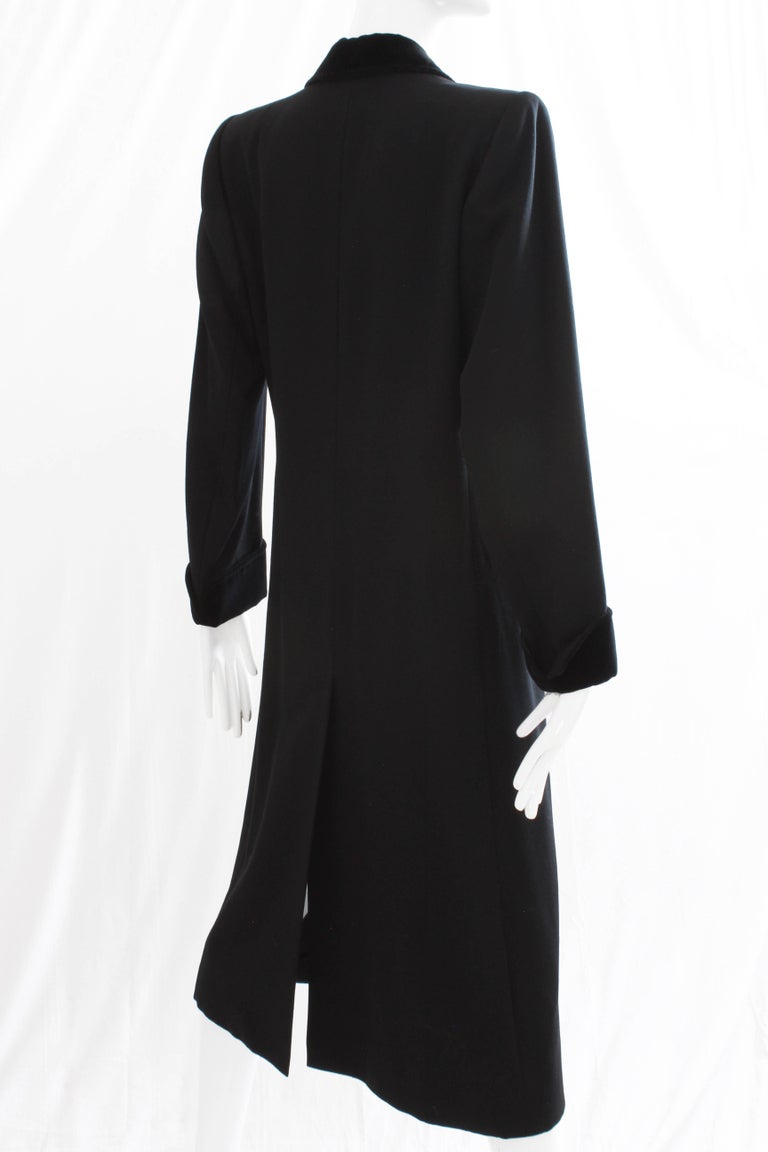 70s Yves Saint Laurent Long Black Coat Fitted YSL Rive Gauche Wool