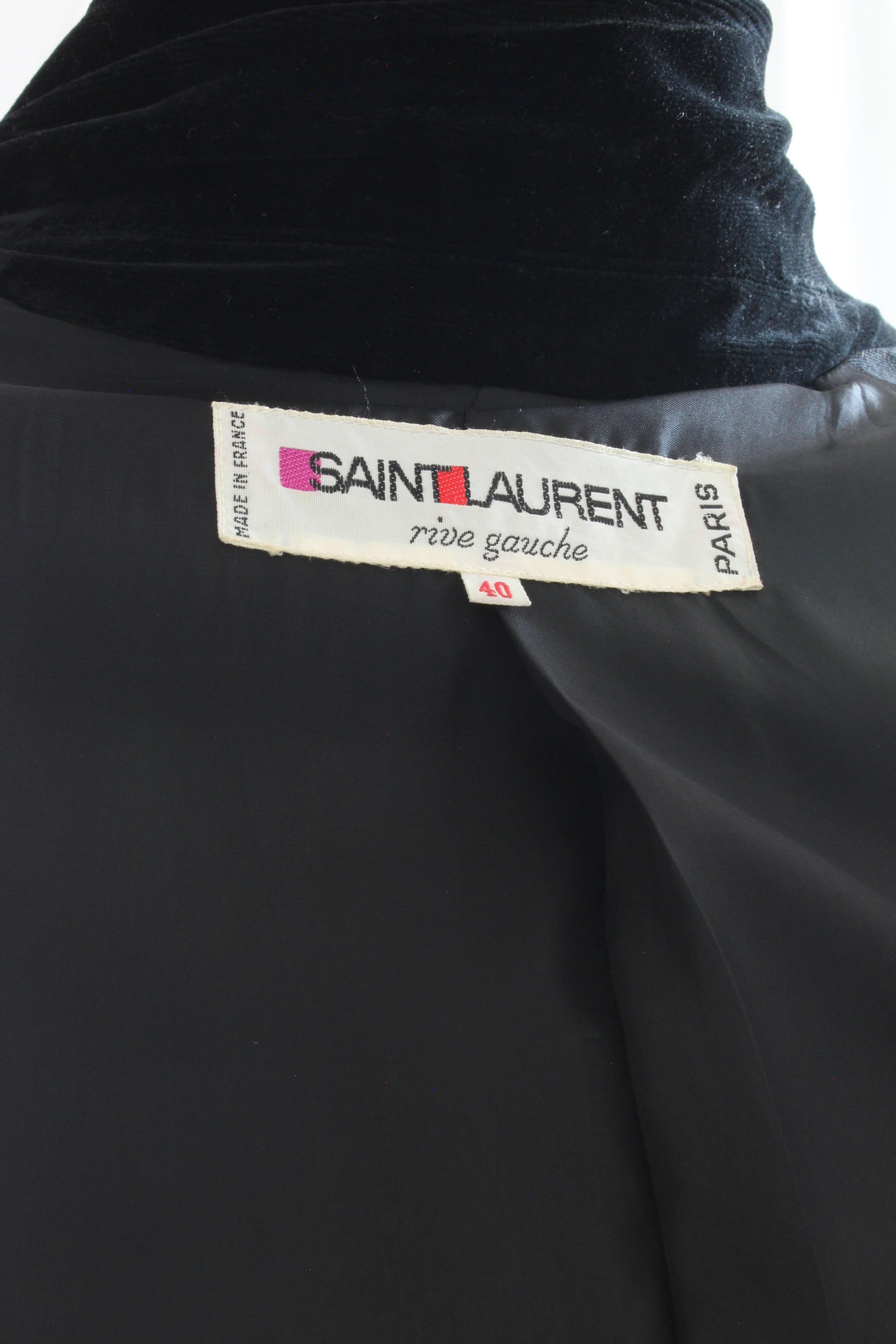 70s Yves Saint Laurent Long Black Coat Fitted YSL Rive Gauche Wool Gabardine 40 6