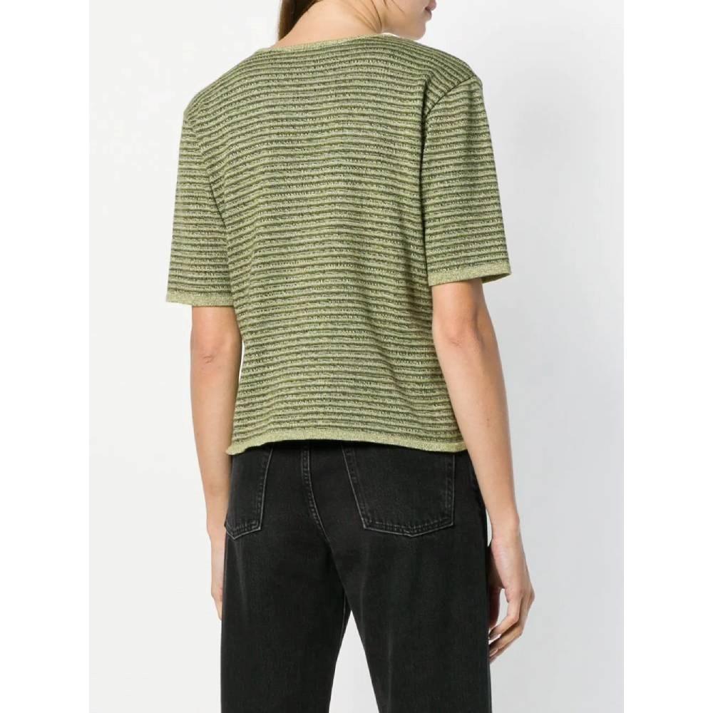 Brown 70s Yves Saint Laurent Vintage green cotton striped top For Sale