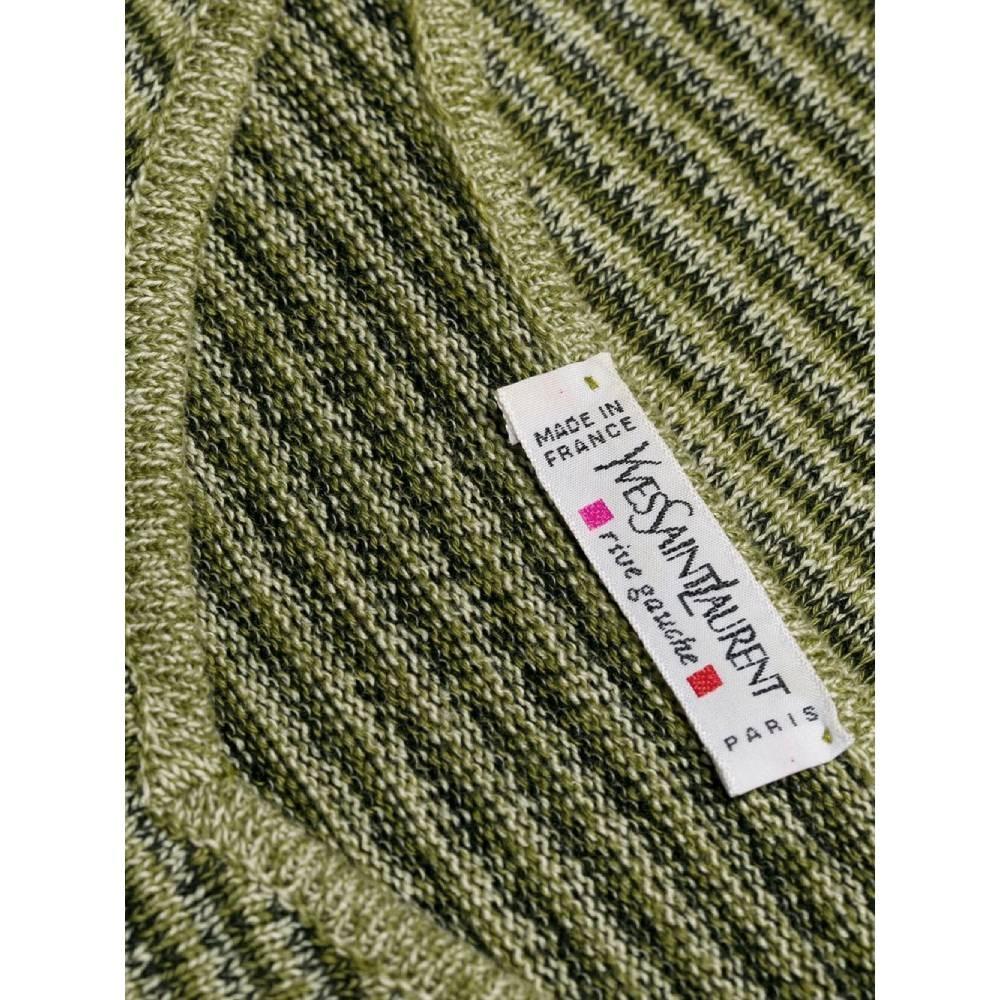 70s Yves Saint Laurent Vintage green cotton striped top For Sale 1