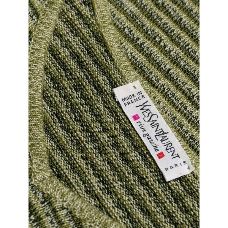 70s Yves Saint Laurent Vintage green cotton striped top For Sale 2