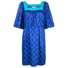 70s Yves Saint Laurent Vintage purple midi dress with green circle prints