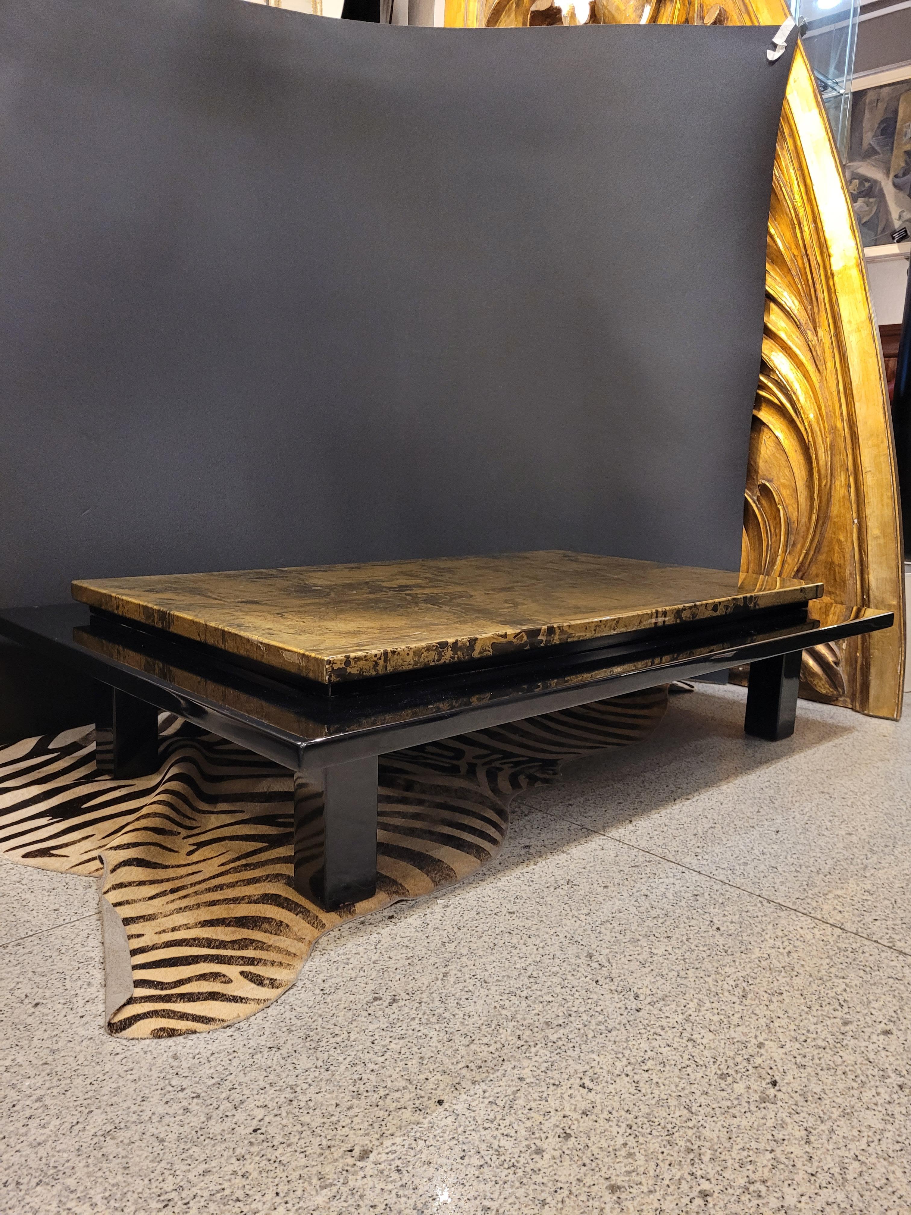 70sGuy Lefevre black and golden Coffetable, Sofatable, France 9