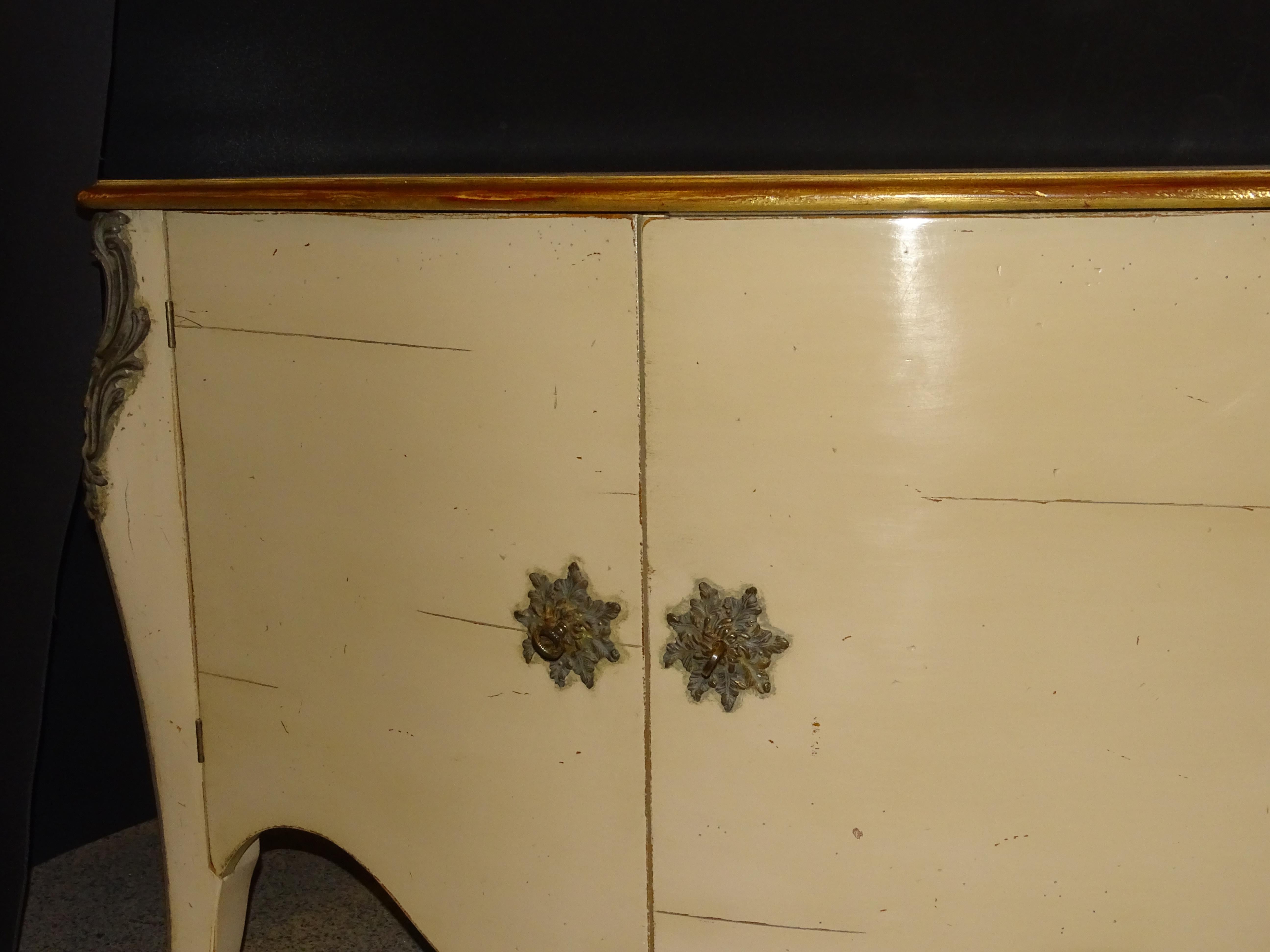 70s Roche Bobois off White Chest of Drawers Commode, Buffet, Wood, Bronze 6