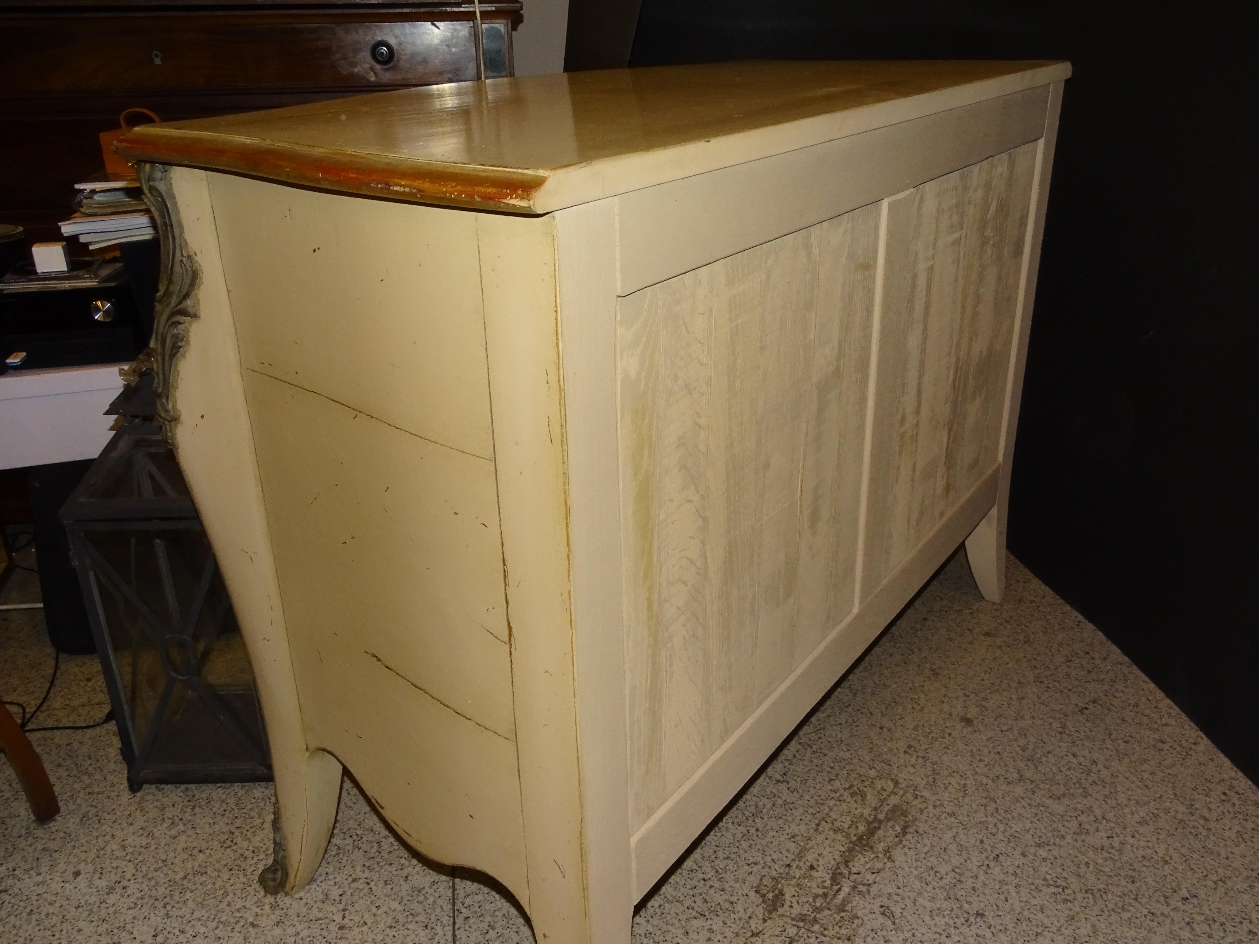 70s Roche Bobois off White Chest of Drawers Commode, Buffet, Wood, Bronze 9
