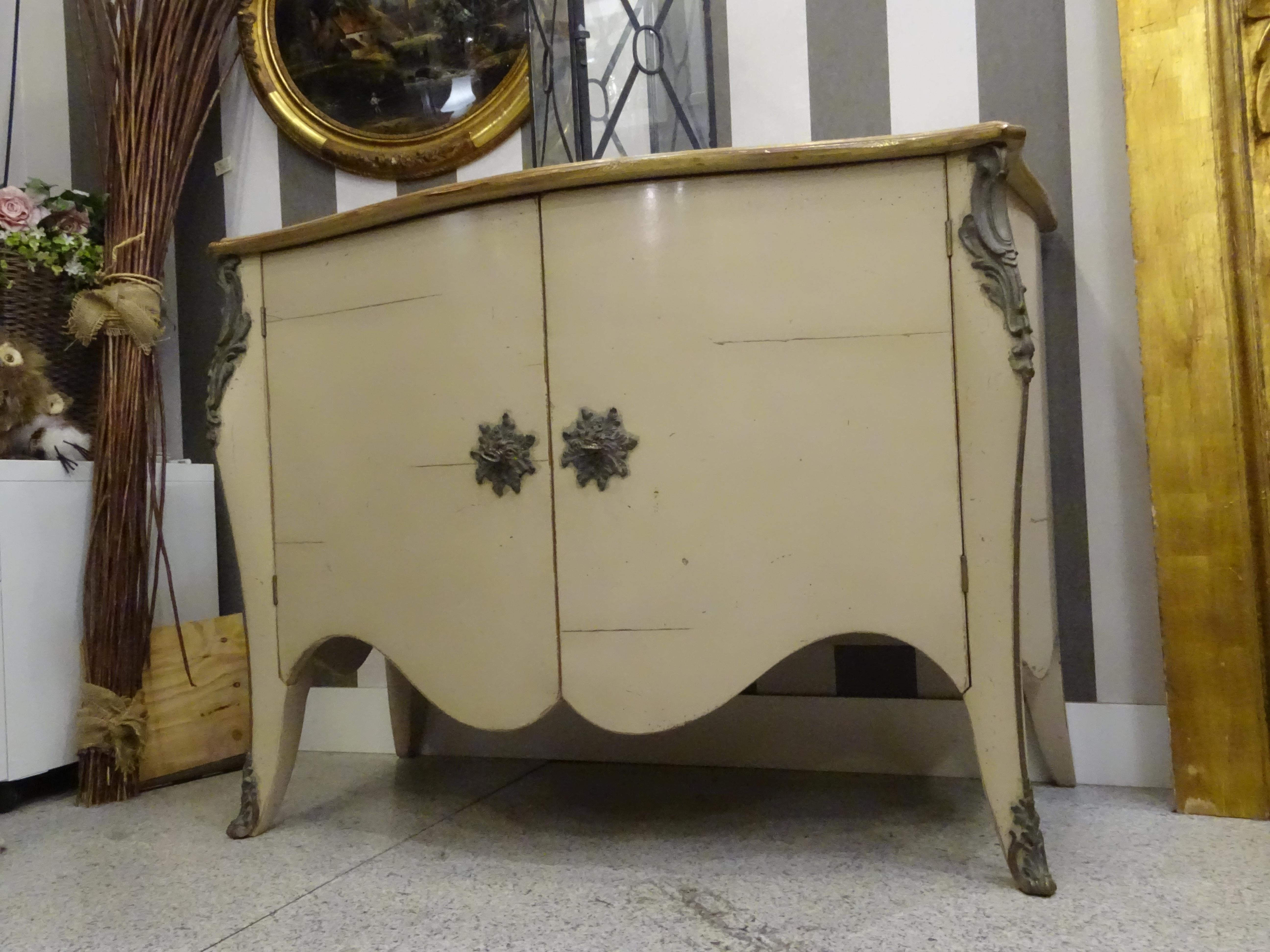 French 70s Roche Bobois off White Chest of Drawers Commode, Buffet, Wood, Bronze