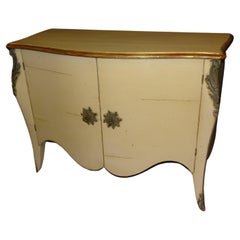 70s Roche Bobois off White Chest of Drawers Commode, Buffet, Wood, Bronze