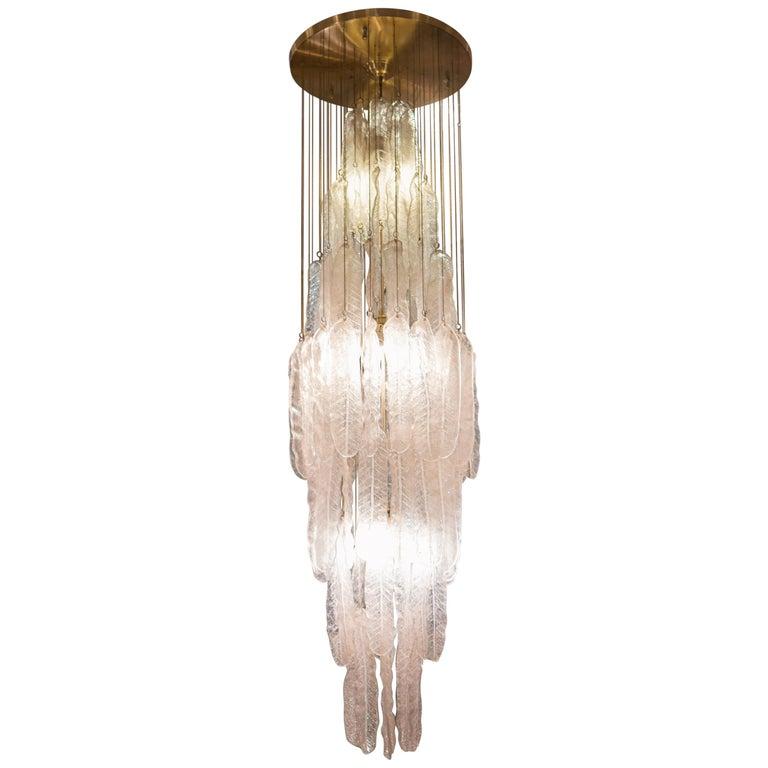 70th Century Italy White Chandelier Murano, by Mazzega, Frozzen Crystal In Good Condition In Valladolid, ES