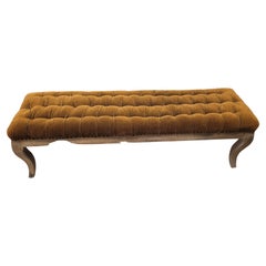 70th French Tobacco Colour Tufted Velours Bench, Canape Wood