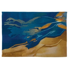 Vintage 70x100 cm Seaside Woven Tapestry Huge Textile Art by Artist Eszter Kneisz