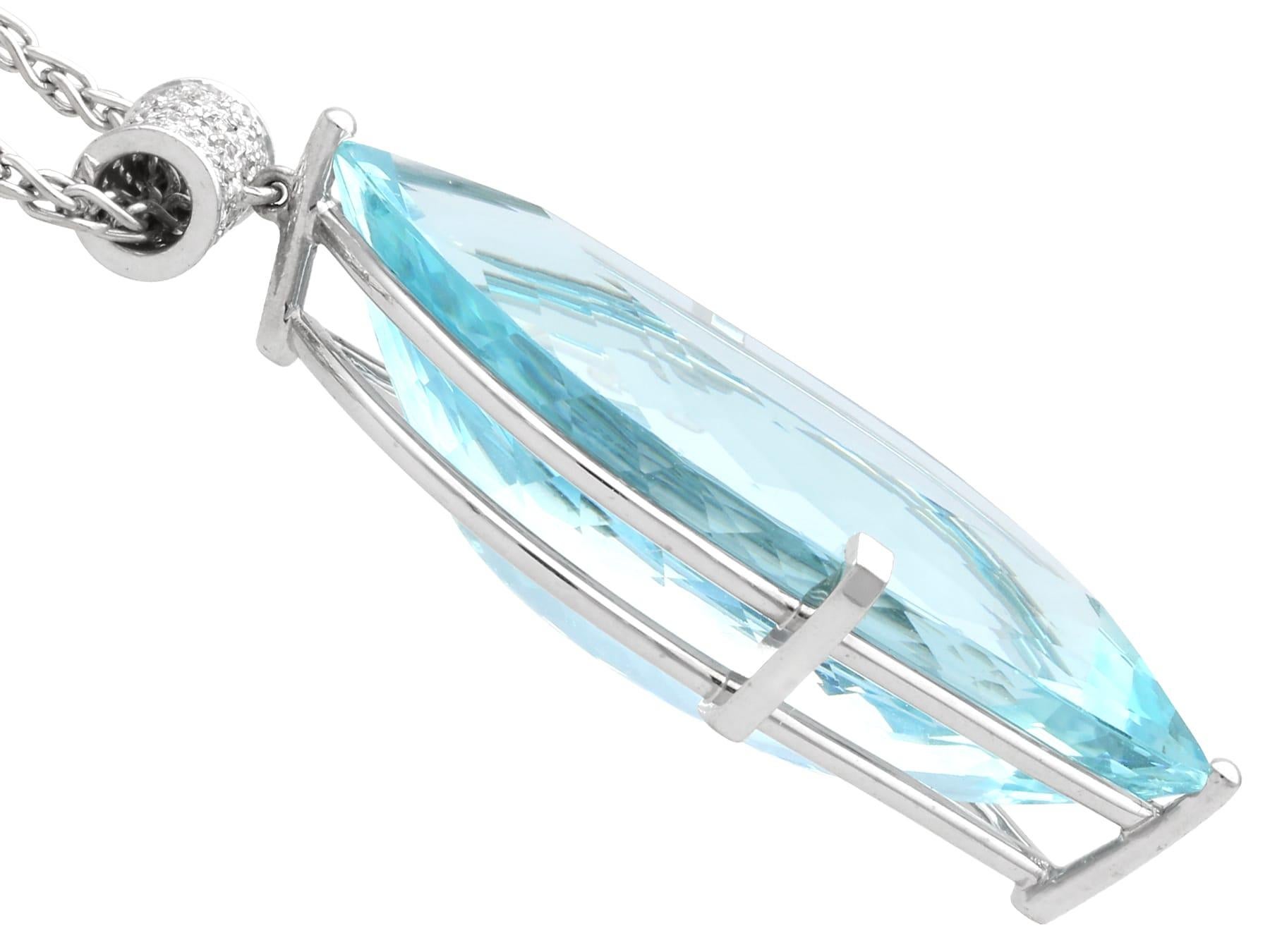 71 Carat Aquamarine, 0.38 Carat Diamond and 18k White Gold Pendant Circa 1970 For Sale 1