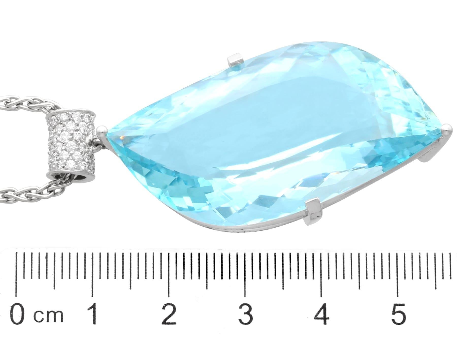 71 Carat Aquamarine, 0.38 Carat Diamond and 18k White Gold Pendant Circa 1970 For Sale 3
