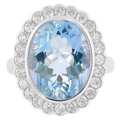 7.1 Carat Aquamarine and Diamond Ring in 18 Karat White Gold
