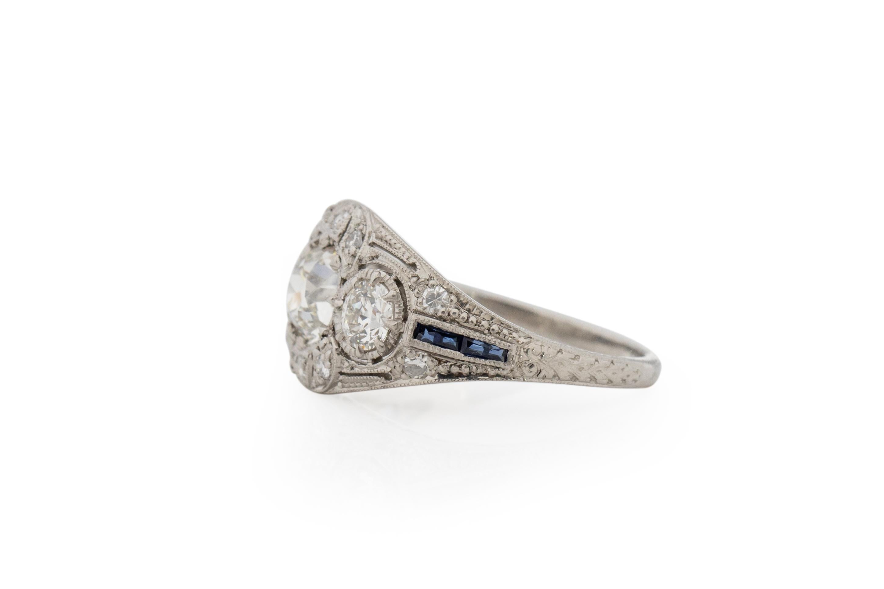 Old European Cut .71 Carat Art Deco Diamond Platinum Engagement Ring For Sale