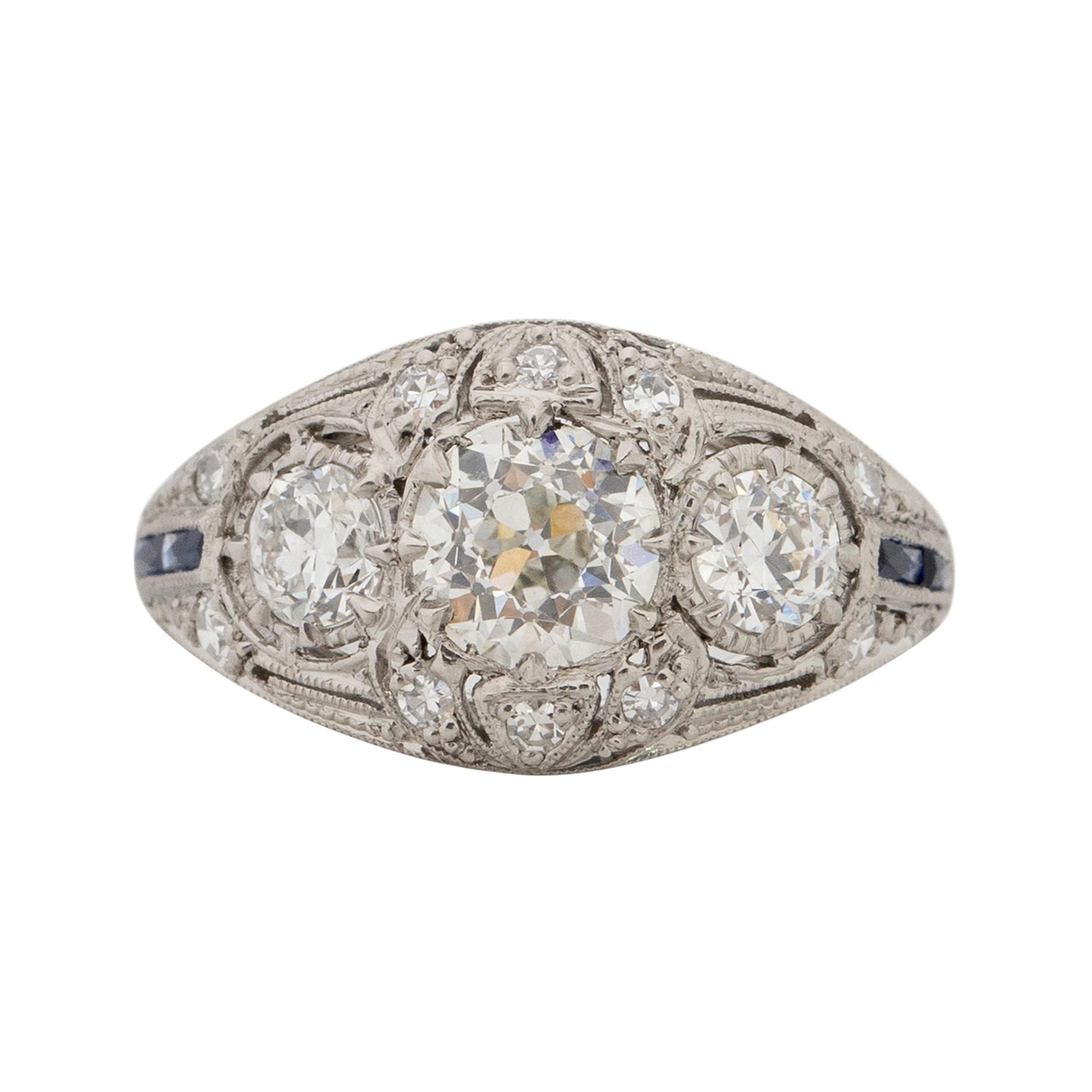 .71 Carat Art Deco Diamond Platinum Engagement Ring For Sale