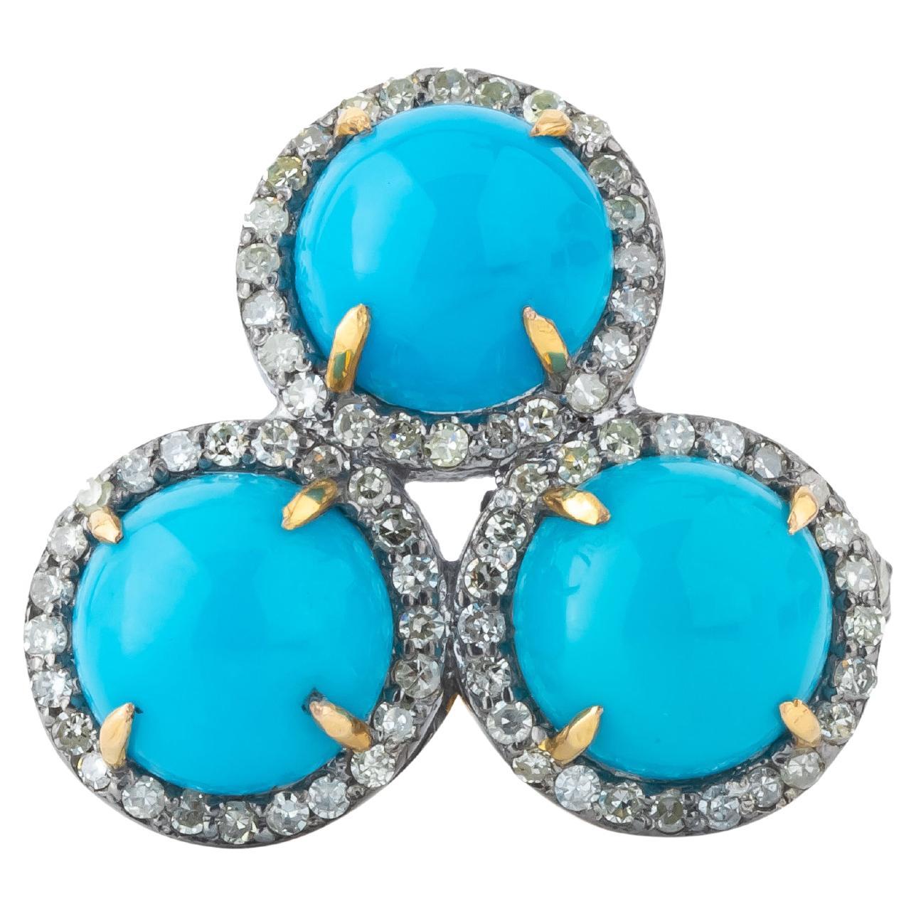 7.1 Carat Diamond and Turquoise Three Stone Ring For Sale