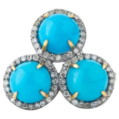 7.1 Carat Diamond and Turquoise Three Stone Ring