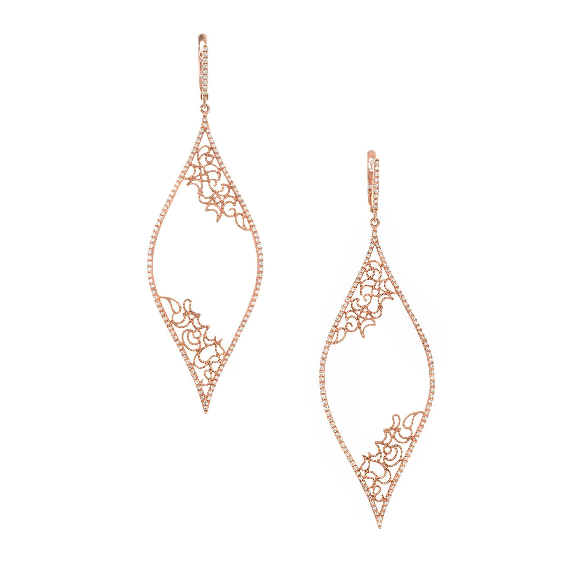 .71 Carat Diamond Micro Pave Rose Gold Chandelier Dangle Earrings For Sale