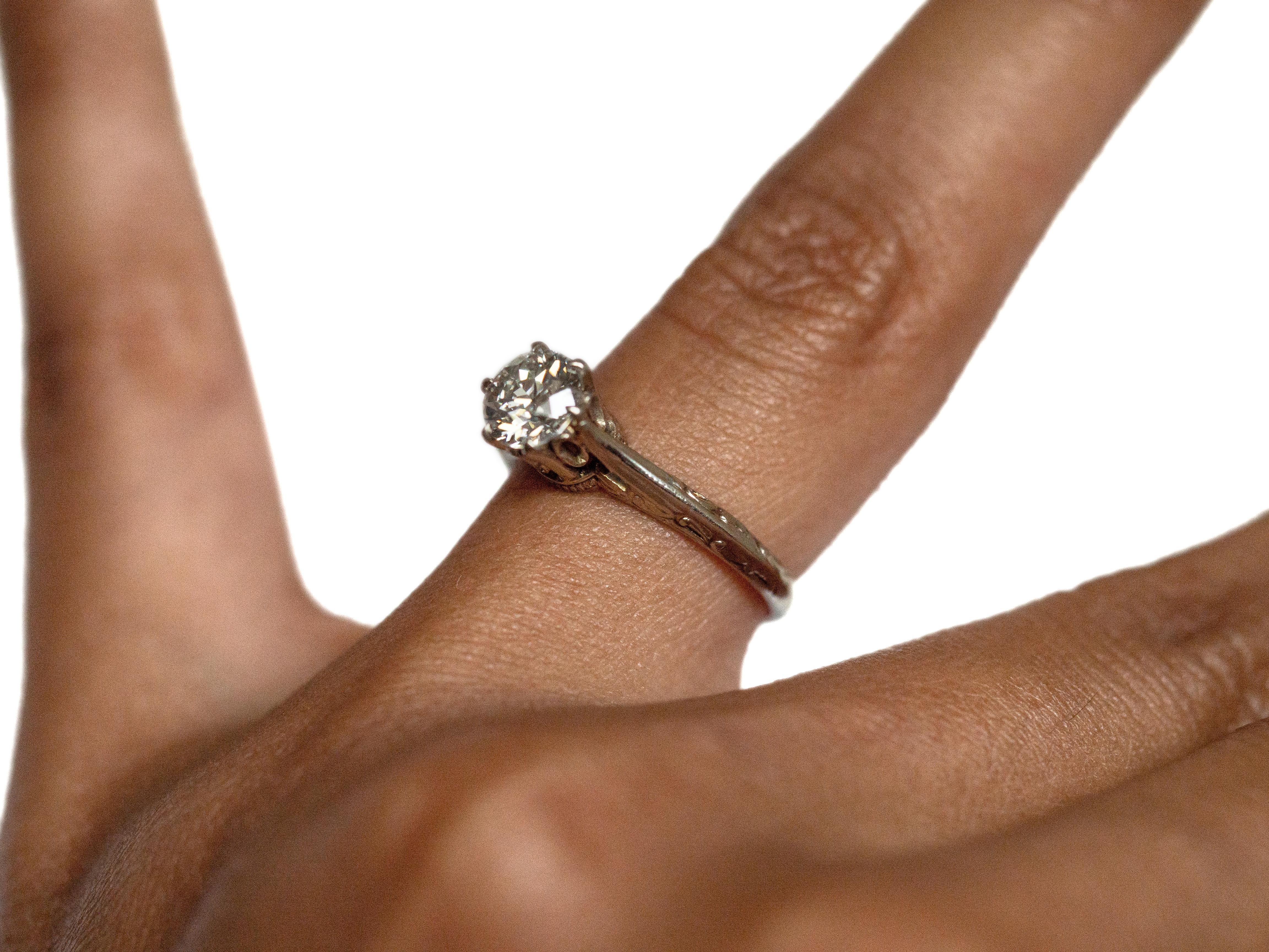 Art Deco .71 Carat Diamond White Gold Engagement Ring For Sale