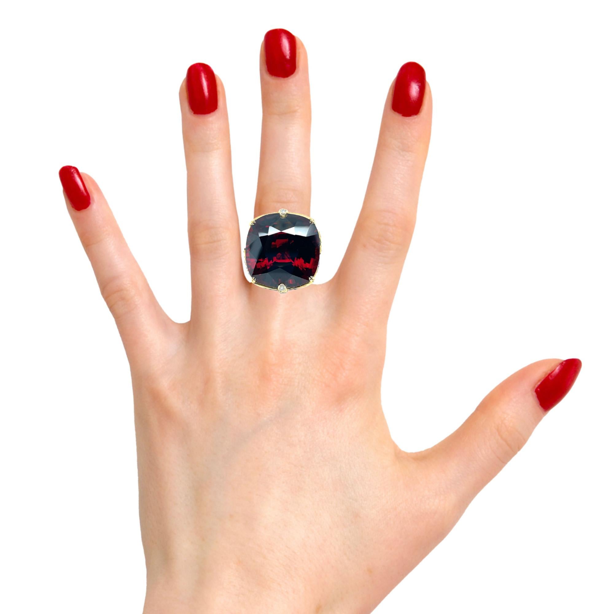 71 Carat Garnet, Ruby, Sapphire and Diamond Cocktail Ring in 18k Yellow Gold 3