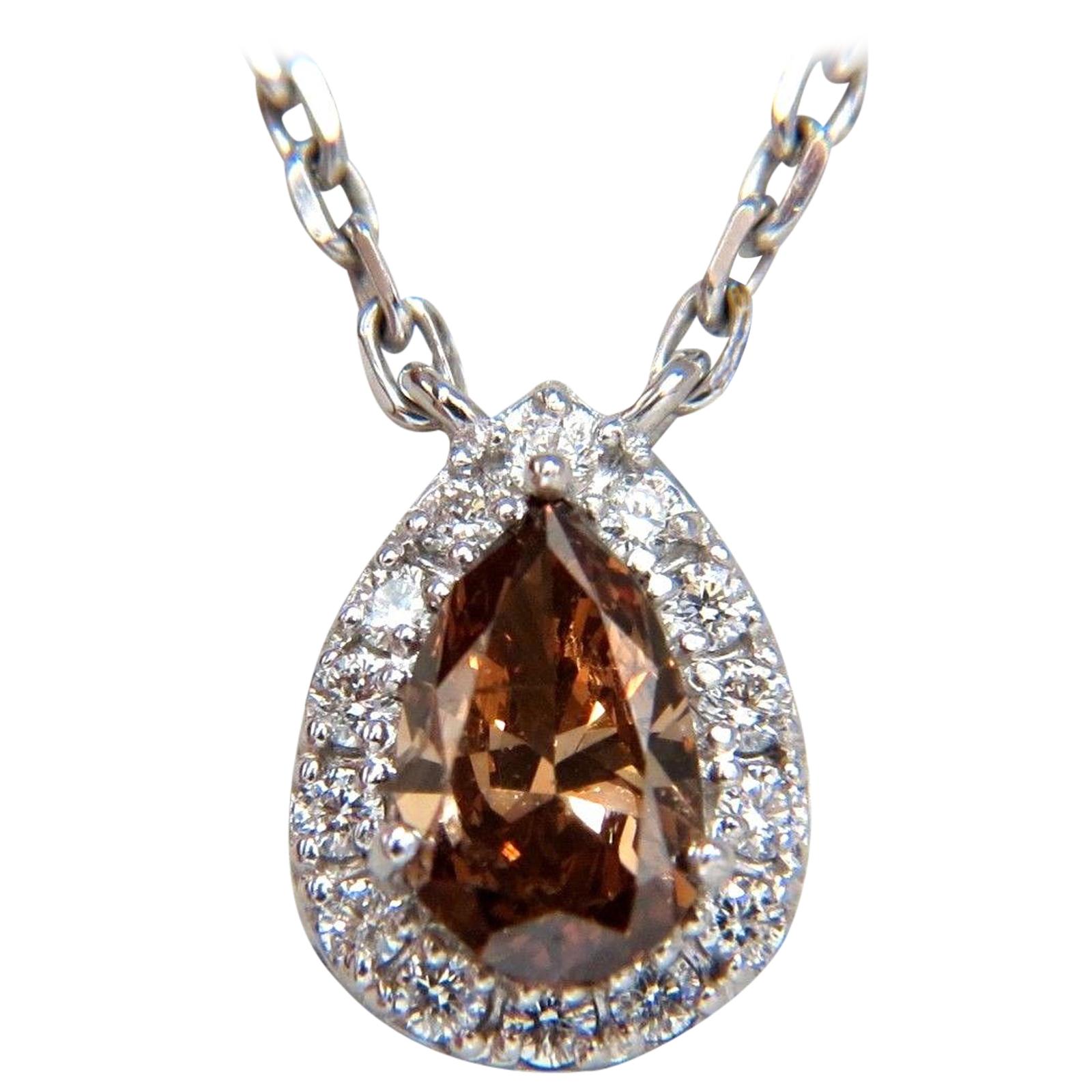 .71 Carat Natural Fancy Brown Diamonds Necklace 14 Karat For Sale