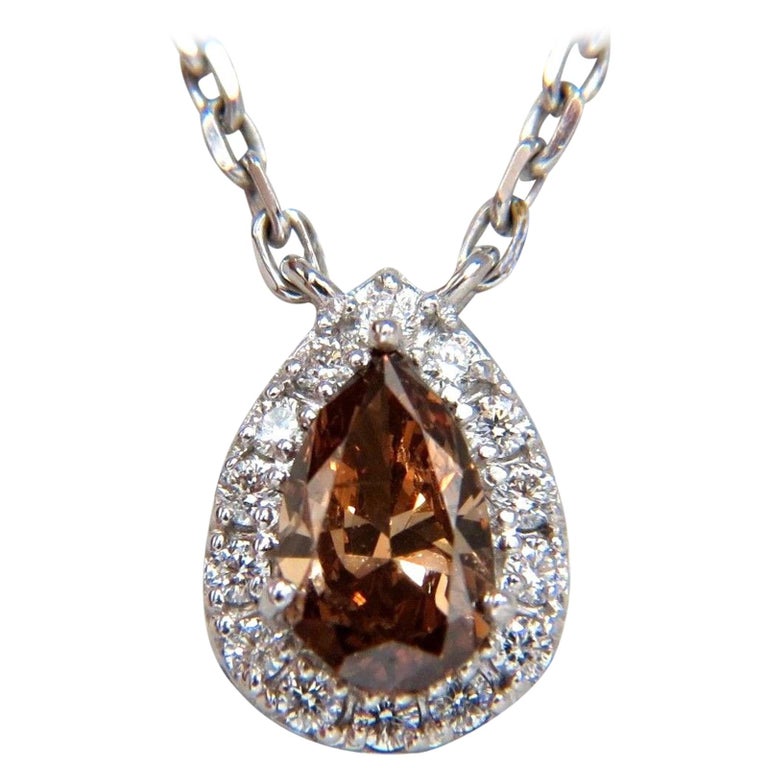 .71 Carat Natural Fancy Brown Diamonds Necklace 14 Karat For Sale at
