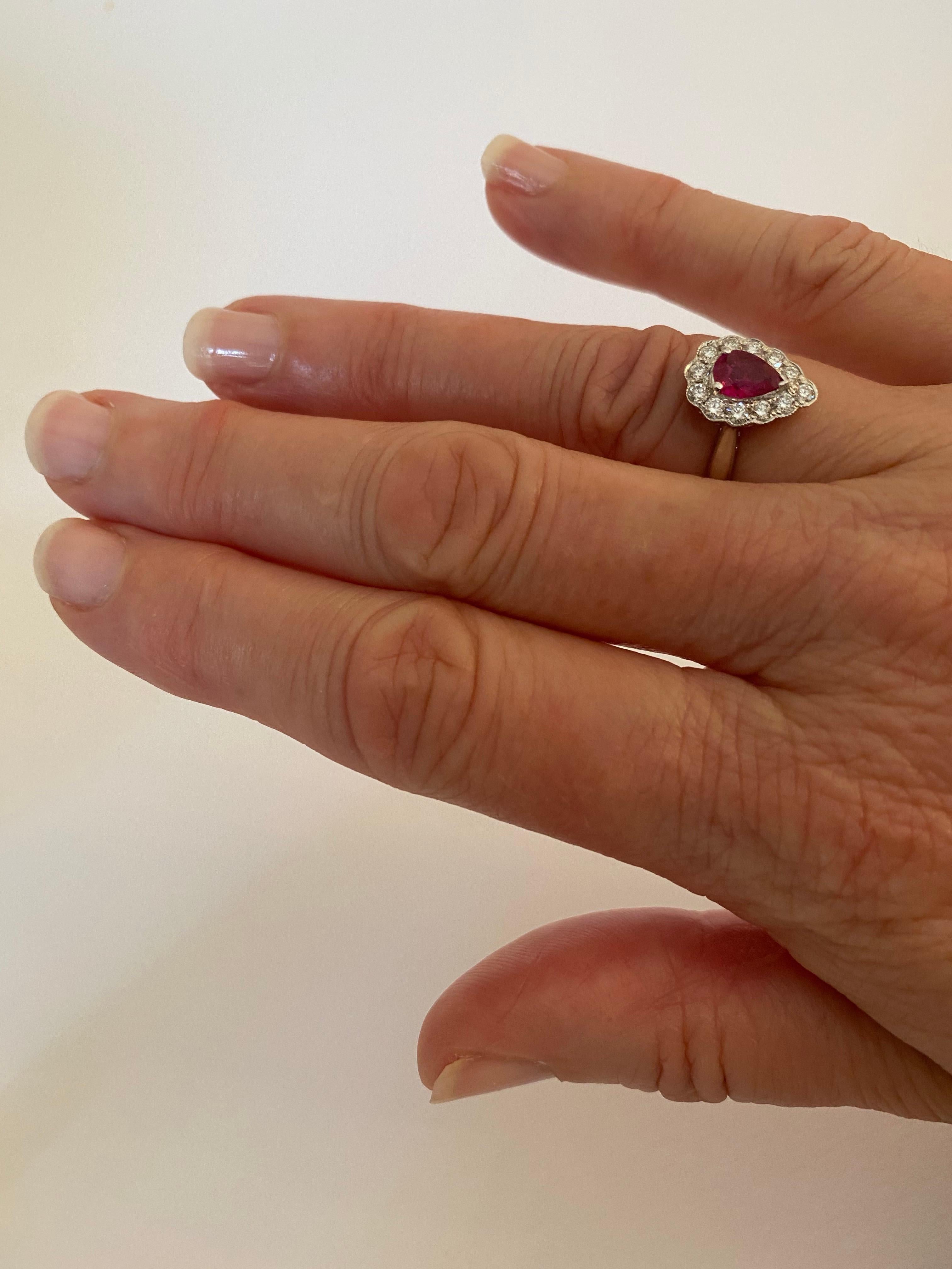 .71 Carat Pear Cut Ruby Set in 0.36 Carat Diamond Surround of 18 Carat Gold For Sale 5