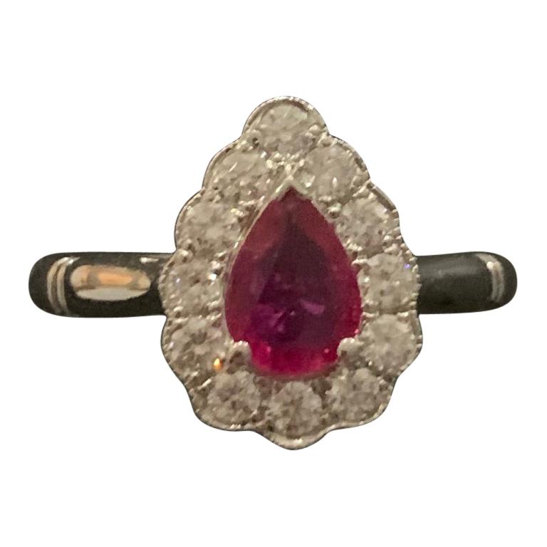 .71 Carat Pear Cut Ruby Set in 0.36 Carat Diamond Surround of 18 Carat Gold For Sale