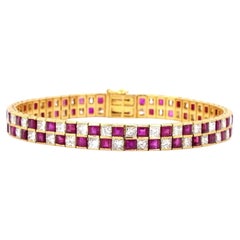 7.1 Carat Princess Cut Diamond Ruby Gold Bracelet