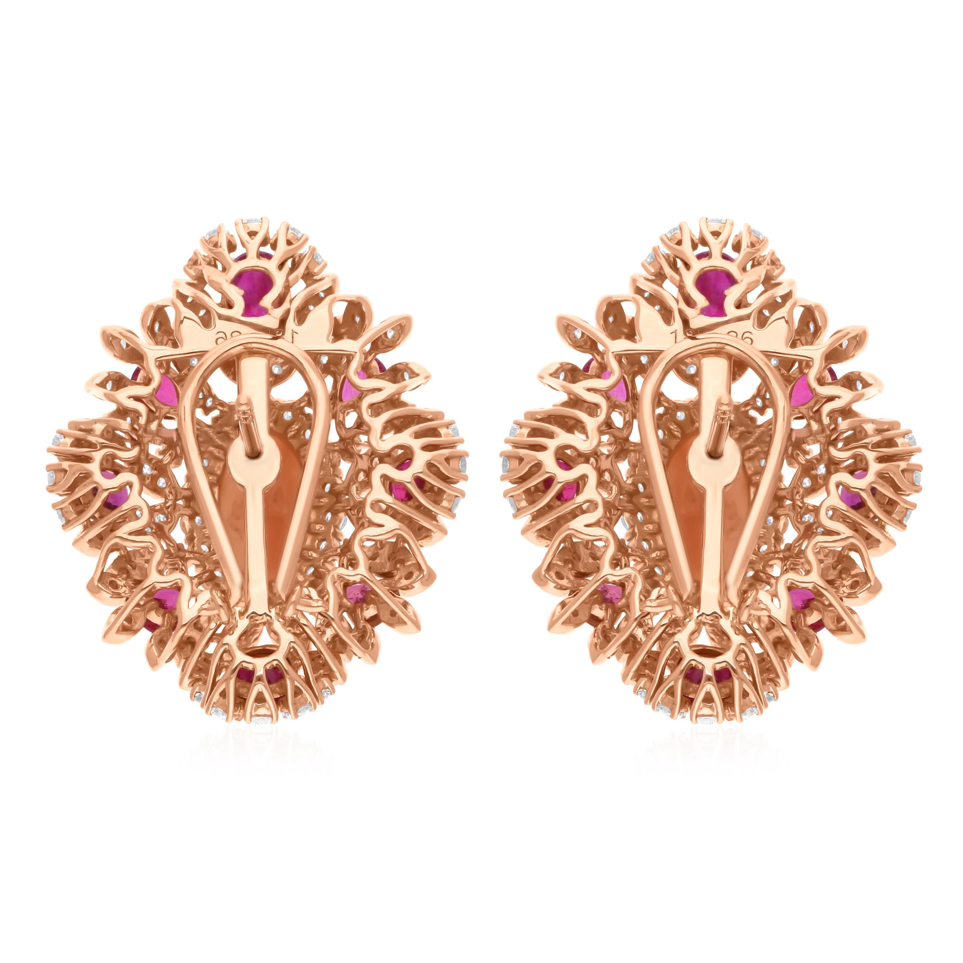 Orecchini in oro rosa da 7,1 carati di rubino e corallo 2,1 carati di diamante SI/H 14 carati In condizioni Nuovo in vendita a Diera, Dubai