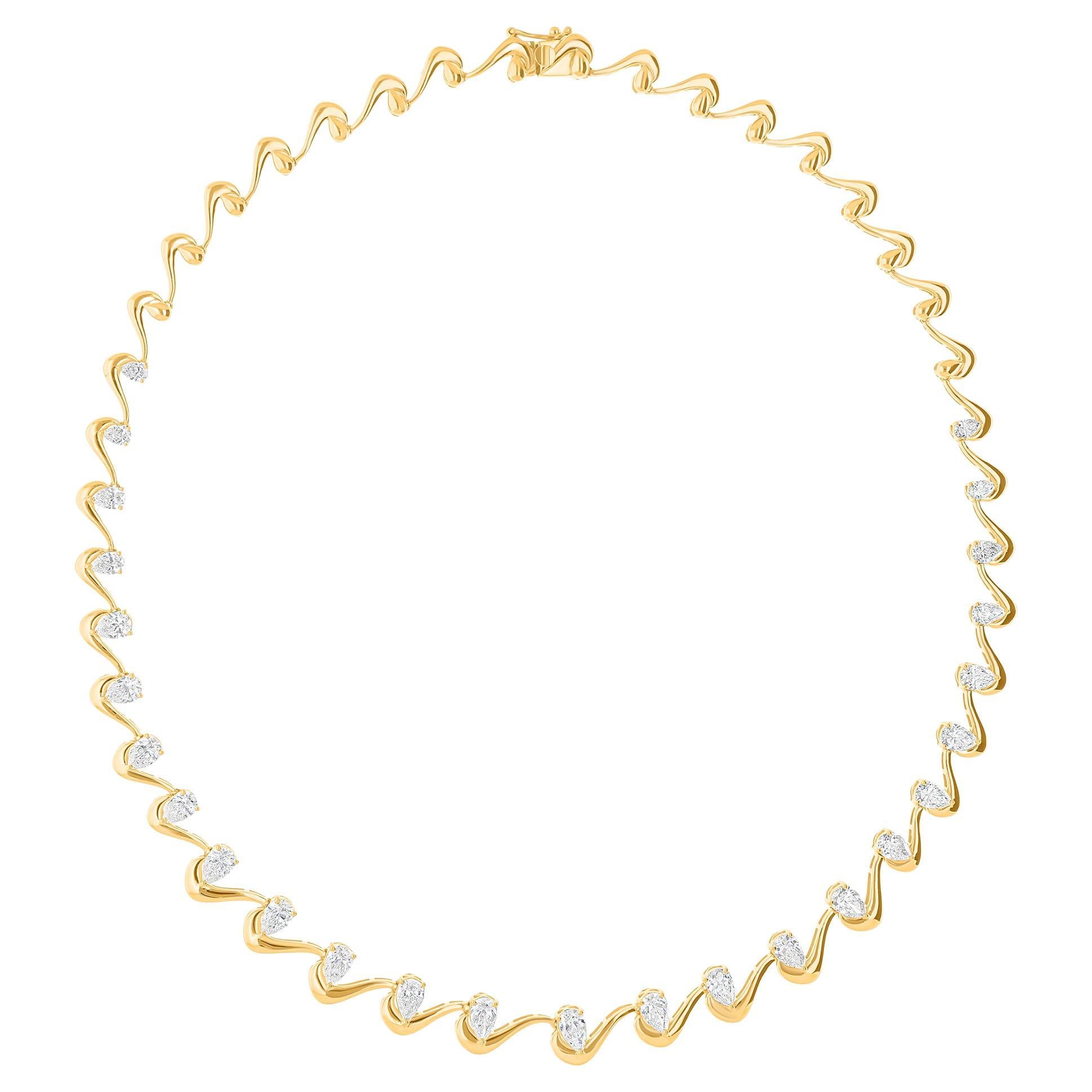 7.1 Carat SI Clarity HI Color Pear Diamond Necklace 14 Karat Yellow Gold Jewelry