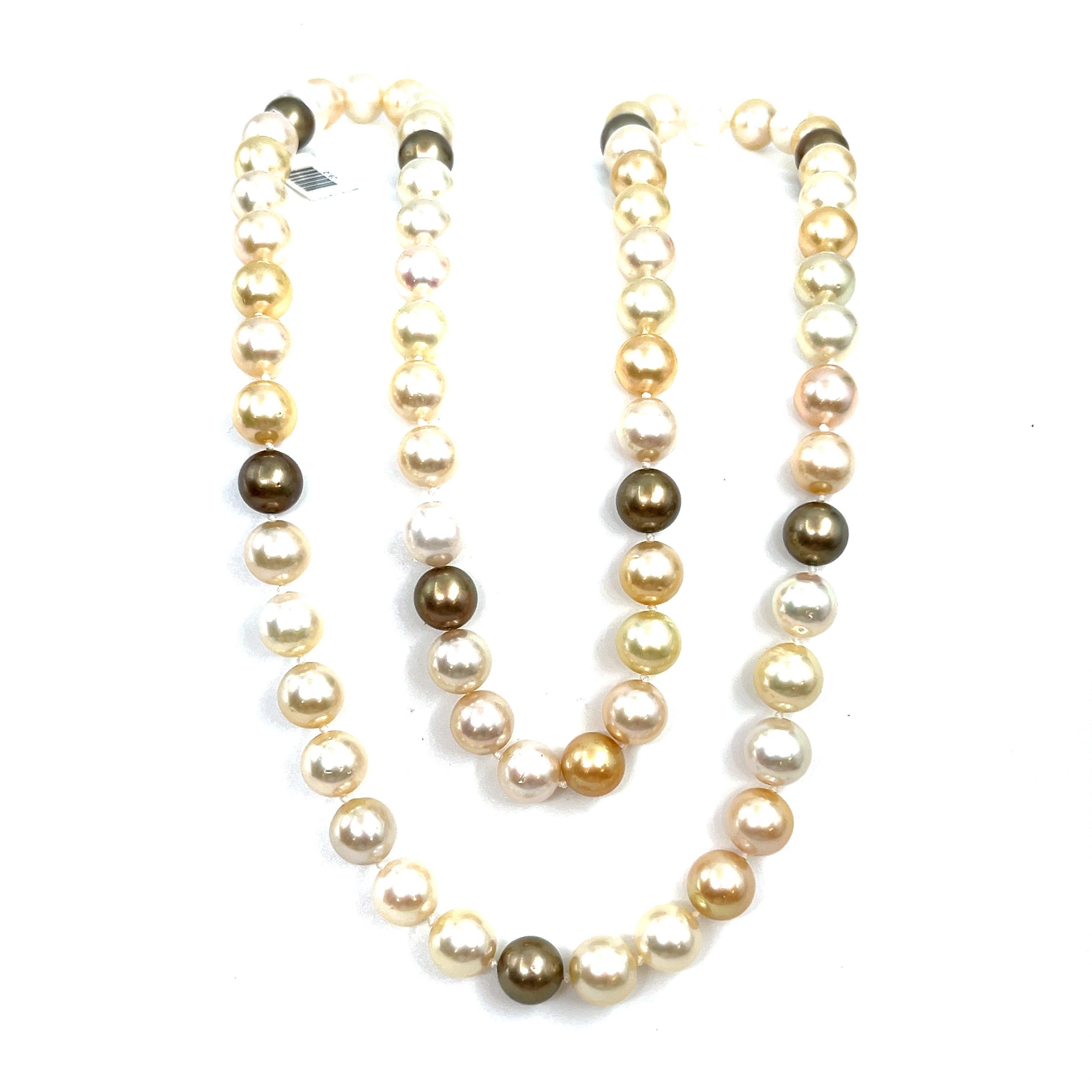 Round Cut 71 count Natural Multi-Color Pearl Necklace For Sale
