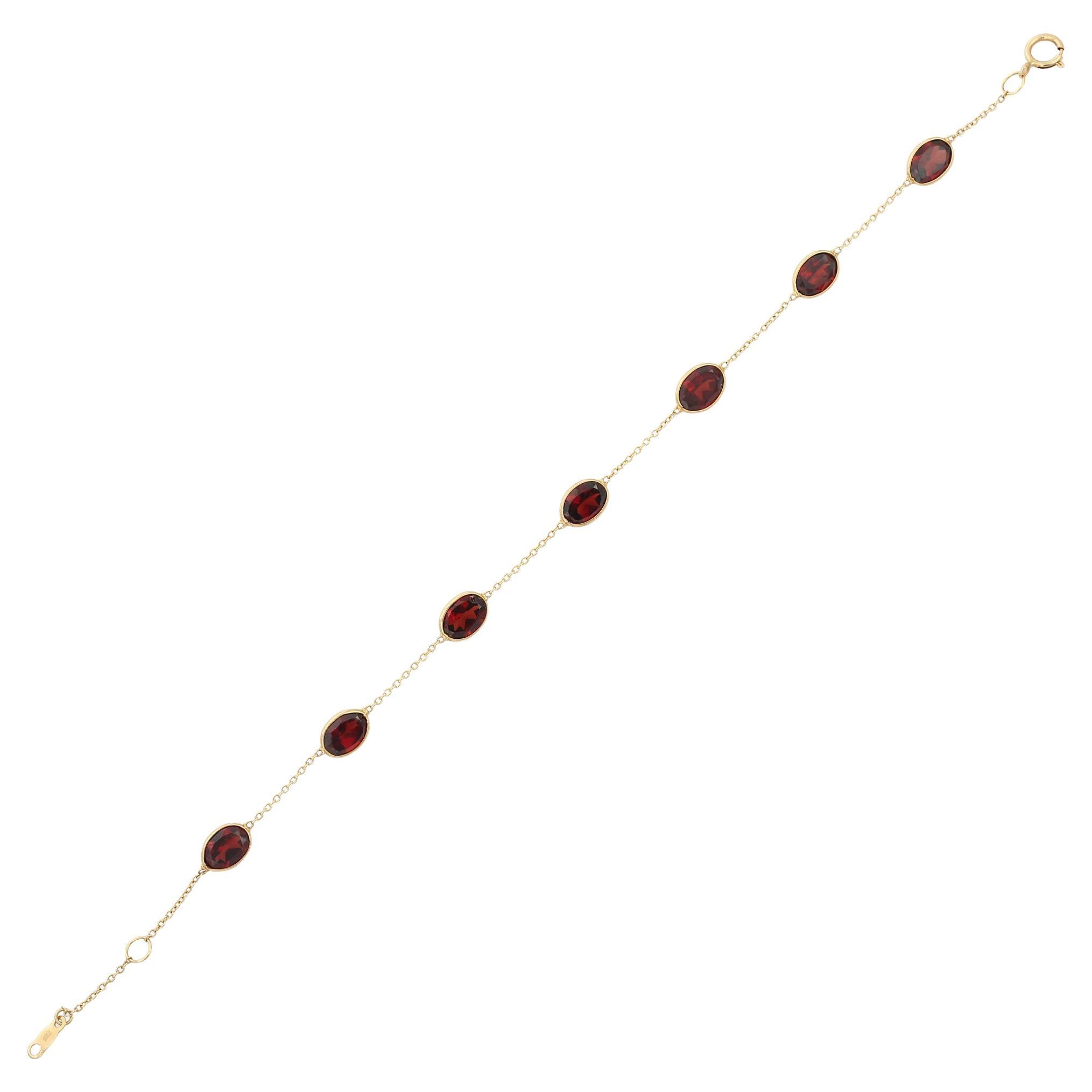 Taille ovale Bracelet de 7,1 ct de grenat ovale serti en or jaune 18K Bijoux fins en vente