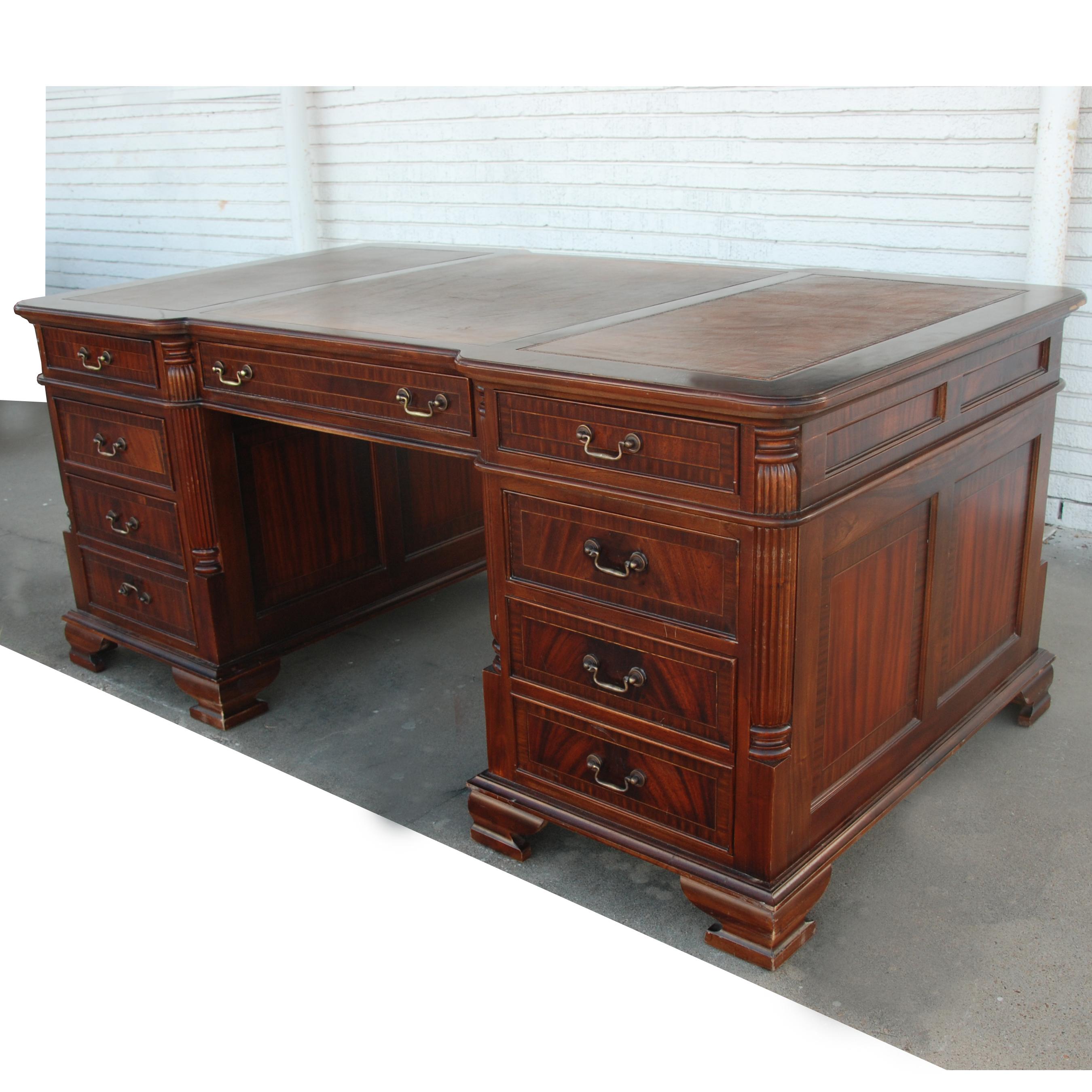 North American English Leather Top Partner Desk