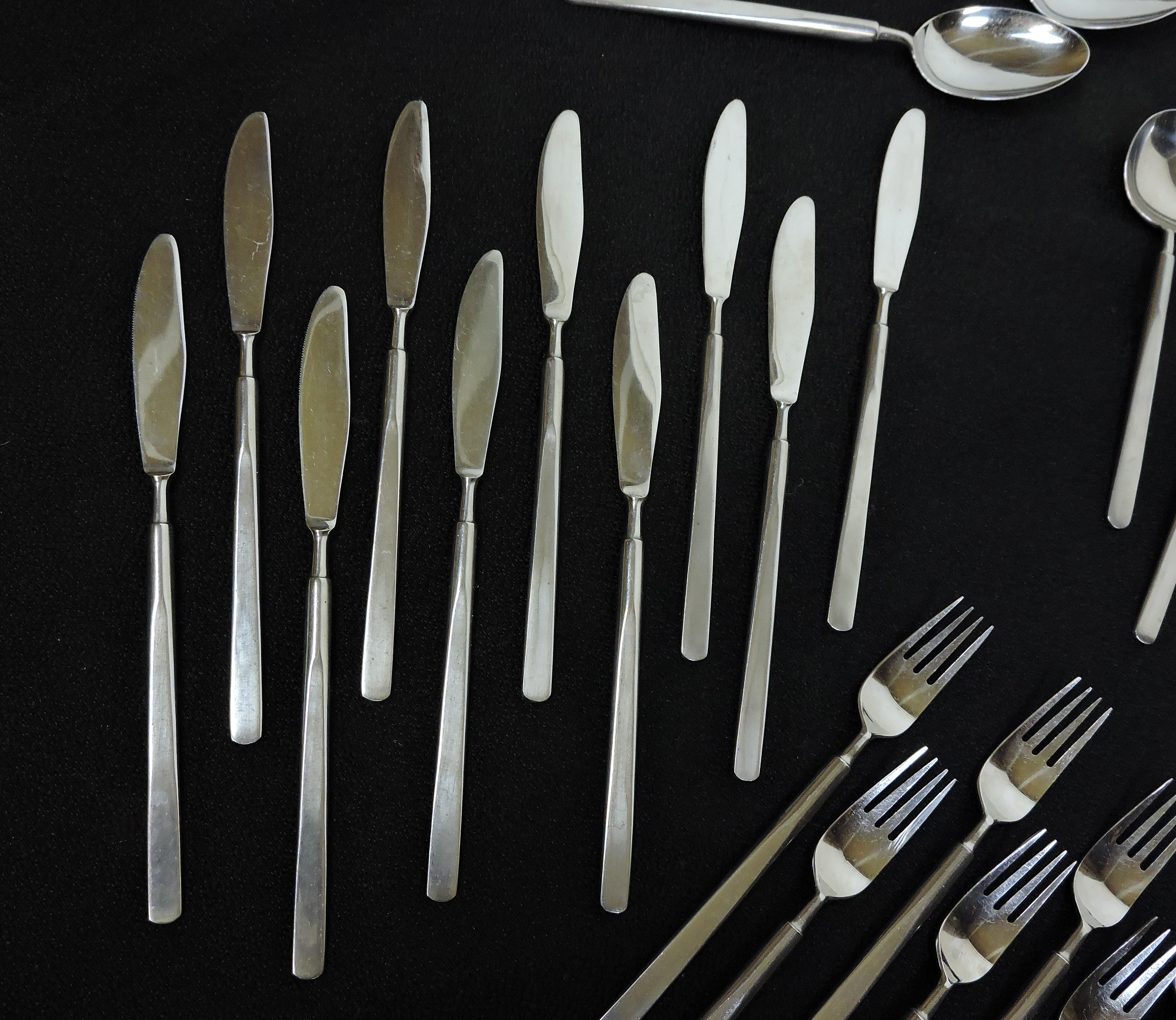 Japanese 71 Piece Towle SSC Stereo Mid-Century Modern Stainless Flatware Obelisk Style
