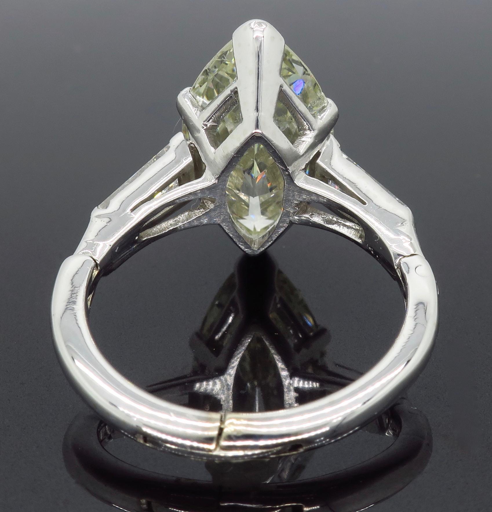 7.10 Carat Antique Marquise Cut Diamond Engagement Ring In Excellent Condition In Webster, NY