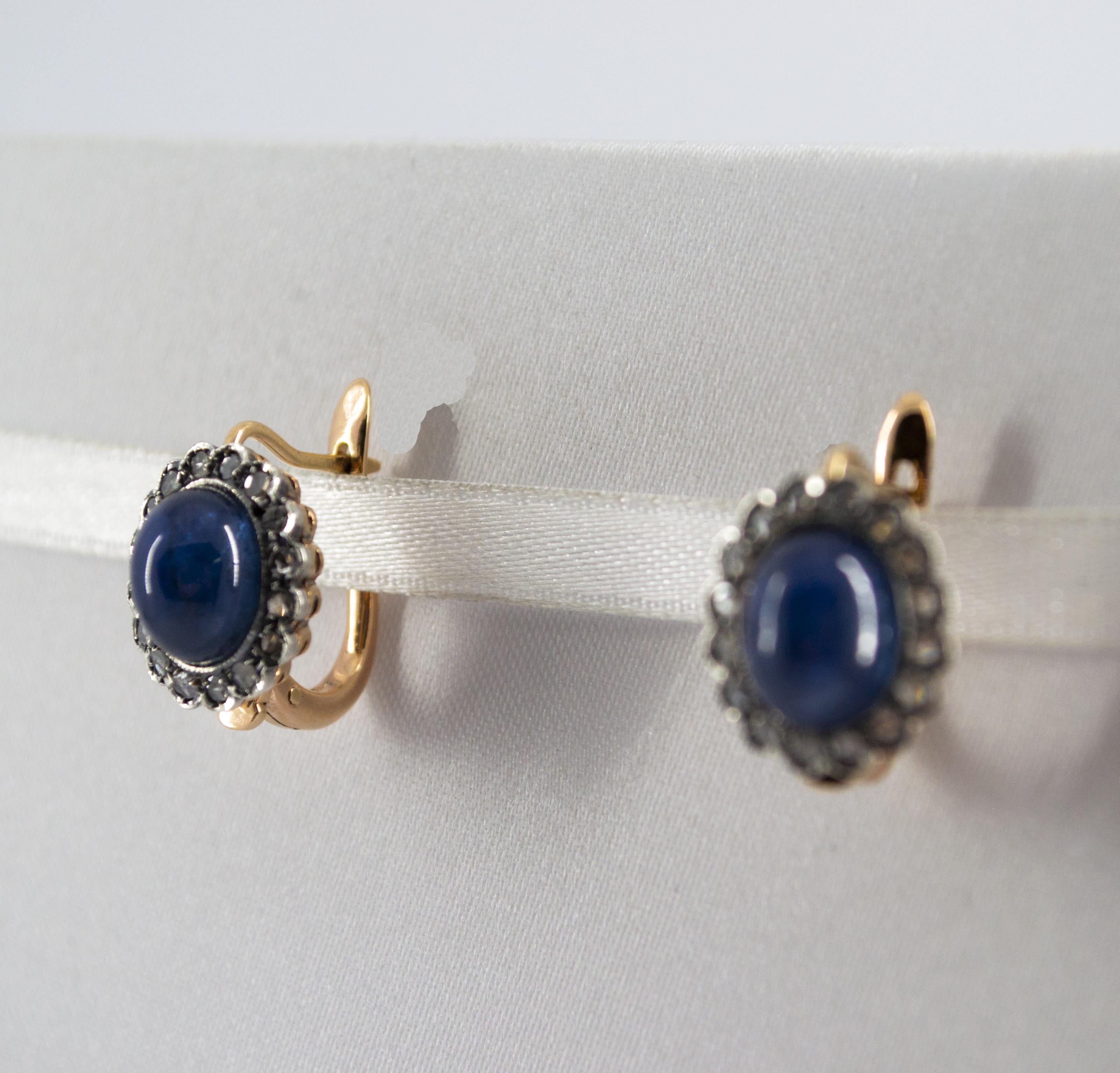 7.10 Carat Blue Sapphire 0.30 Carat Diamond Yellow Gold Lever-Back Earrings (Renaissance)